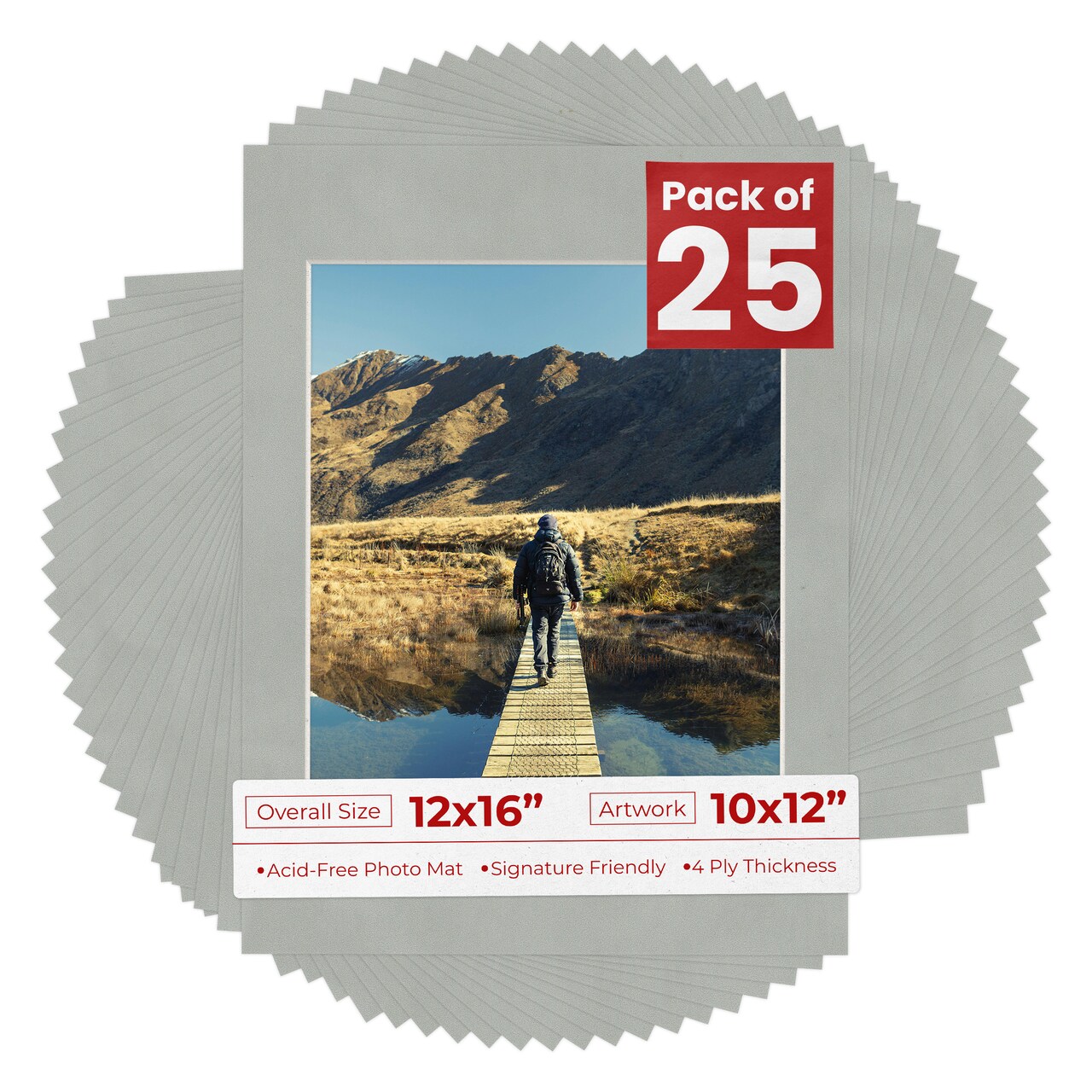 Light Grey Suede Mat Board for 12x16 Frames - Fits 10x12 Photos